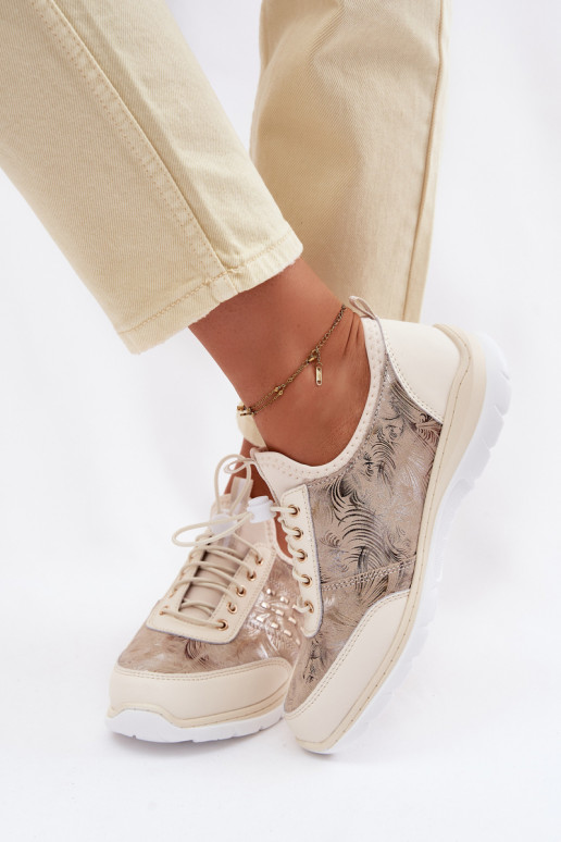 Patterned Leather Women's Loafers D&A GR61-5990 Beige