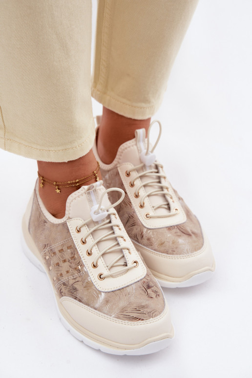 Wzorzyste Skórzane Półbuty Damskie D&A GR61-5990 Beżowe