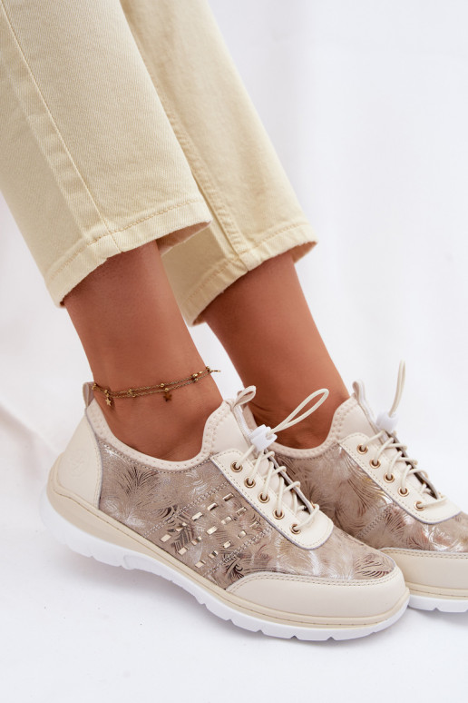 Patterned Leather Women's Loafers D&A GR61-5990 Beige