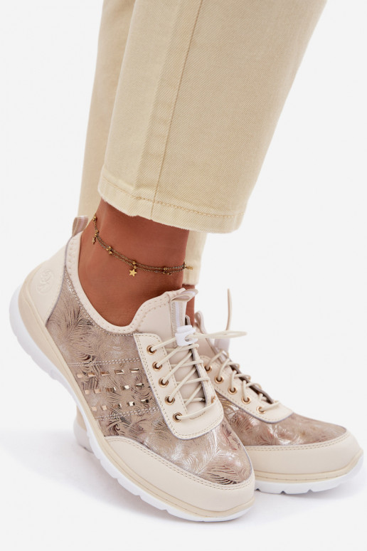 Wzorzyste Skórzane Półbuty Damskie D&A GR61-5990 Beżowe