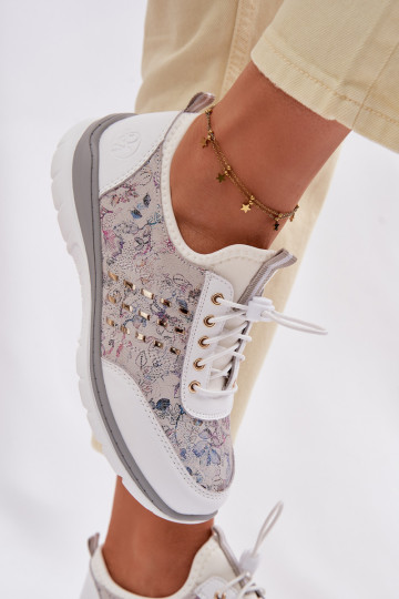 Wzorzyste Skórzane Półbuty Damskie D&A GR61-5990 Białe