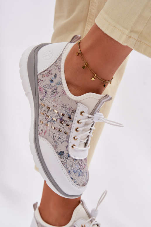 Patterned Leather Women's Loafers D&A GR61-5990 White