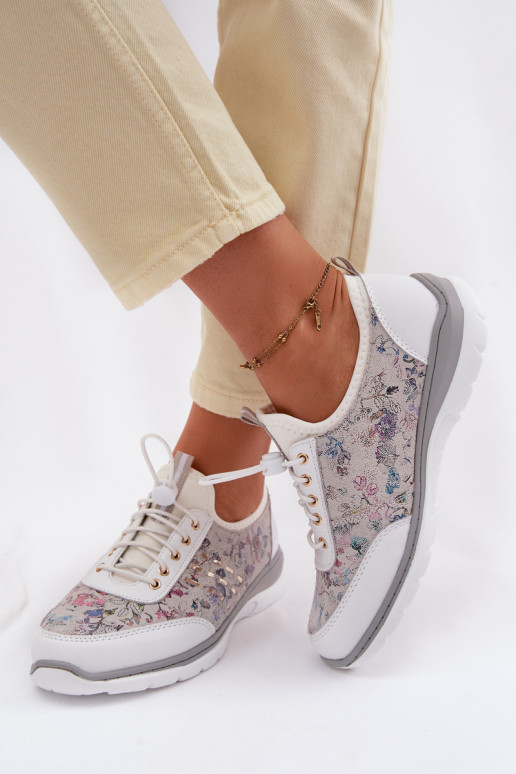 Patterned Leather Women's Loafers D&A GR61-5990 White