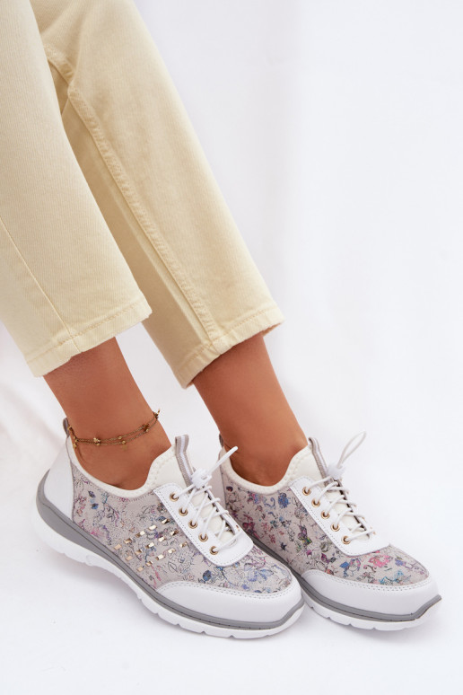 Patterned Leather Women's Loafers D&A GR61-5990 White