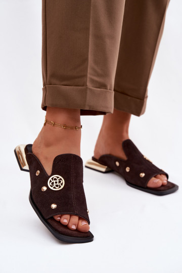 Suede Slides With Gold Decorations D&A CR61-3061 Chocolate 2