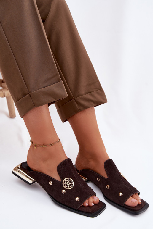 Suede Slides With Gold Decorations D&A CR61-3061 Chocolate