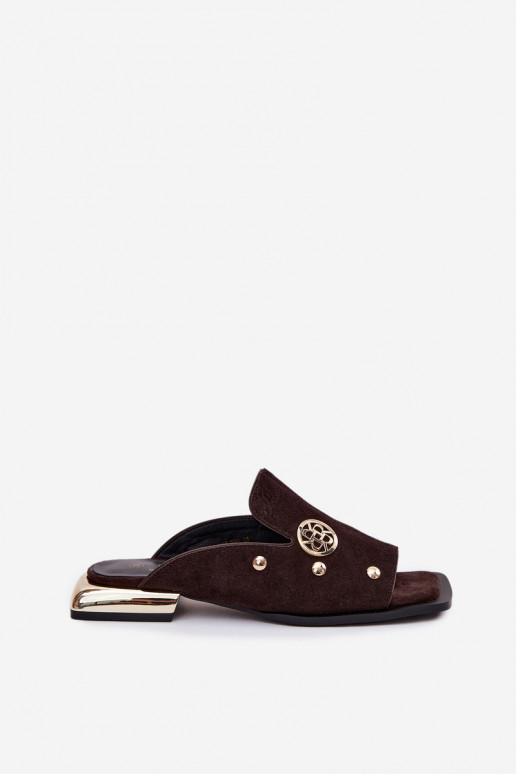Suede Slides With Gold Decorations D&A CR61-3061 Chocolate