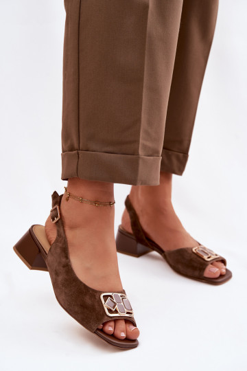 Elegant Suede Sandals with Heel D&A CE61-3127 Brown 2