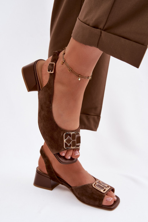 Eleganckie SandaływithNaturalnego Zamszu Na Obcasie D&A CE61-3127 Brązowe