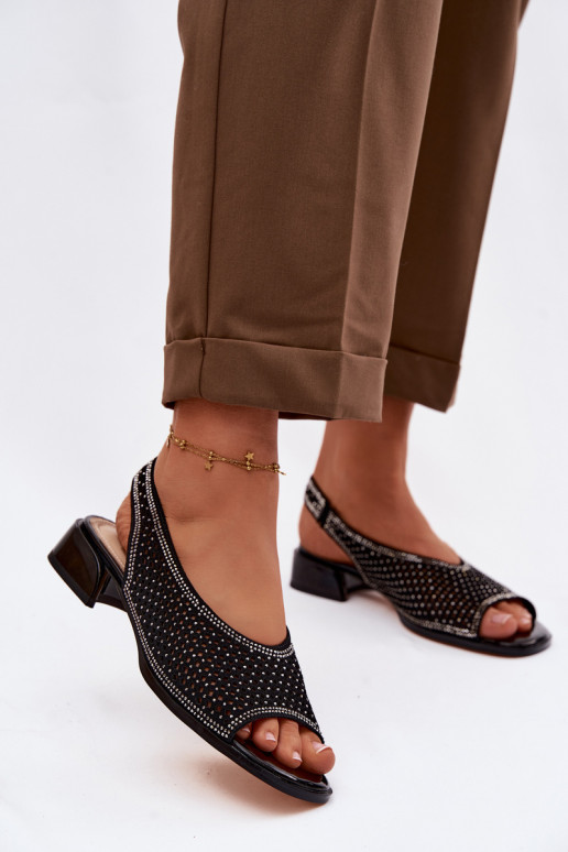 Decorated Open Women's Block Heel Sandals Suede D&A CR61-3131 Black