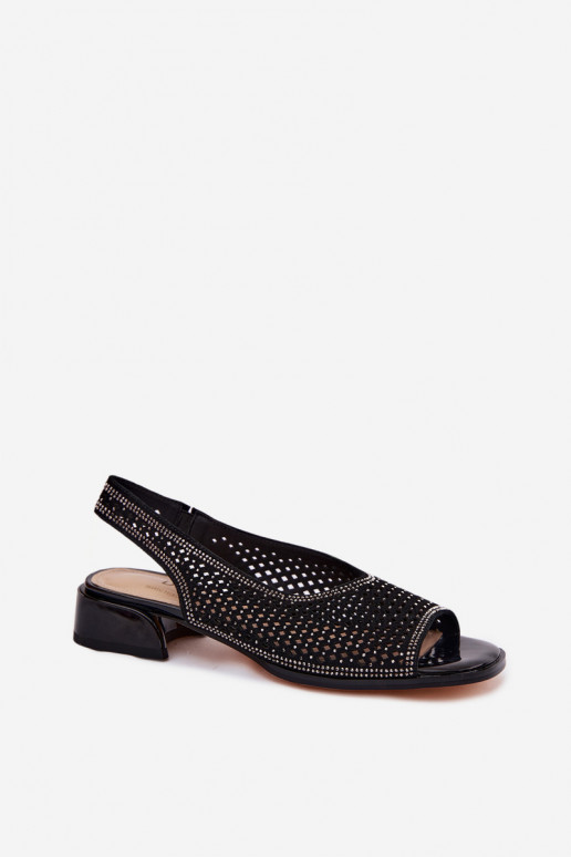 Zdobione Ażurowe Sandały DamskiewithZamszu Na Klocku D&A CR61-3131 Czarne