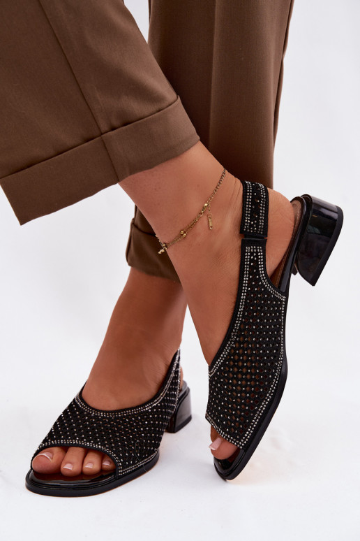 Decorated Open Women's Block Heel Sandals Suede D&A CR61-3131 Black