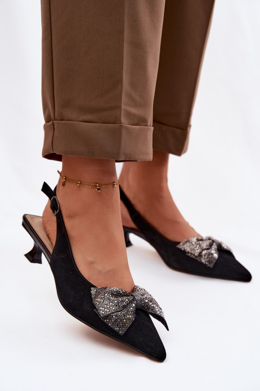 Leather Suede Sandals With Bow On Heel D&A CR61-3130 Black
