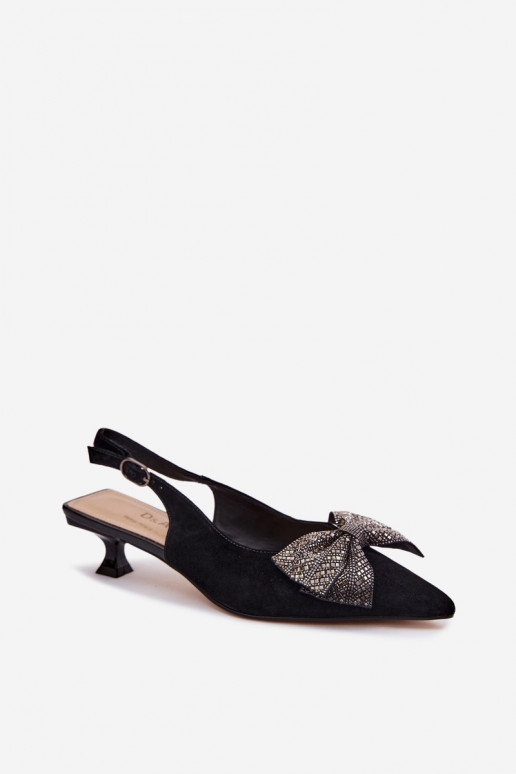 Leather Suede Sandals With Bow On Heel D&A CR61-3130 Black