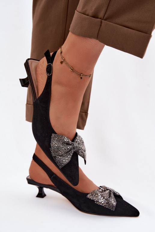 Leather Suede Sandals With Bow On Heel D&A CR61-3130 Black
