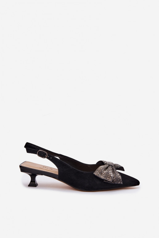 Leather Suede Sandals With Bow On Heel D&A CR61-3130 Black