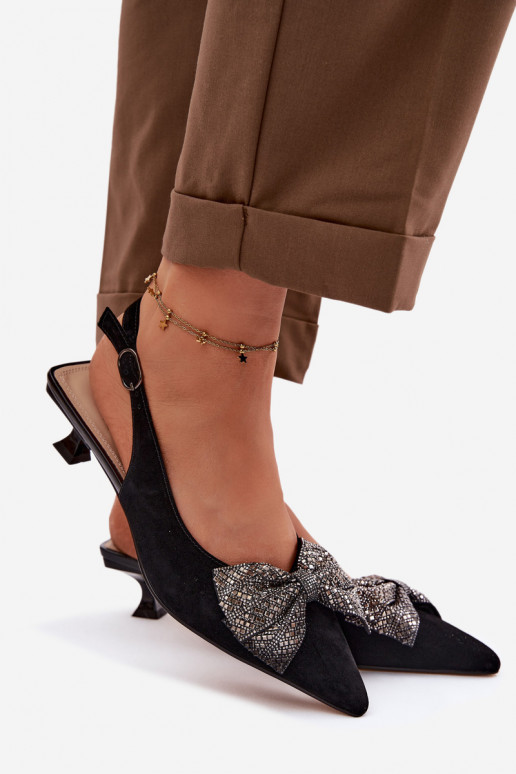 Leather Suede Sandals With Bow On Heel D&A CR61-3130 Black