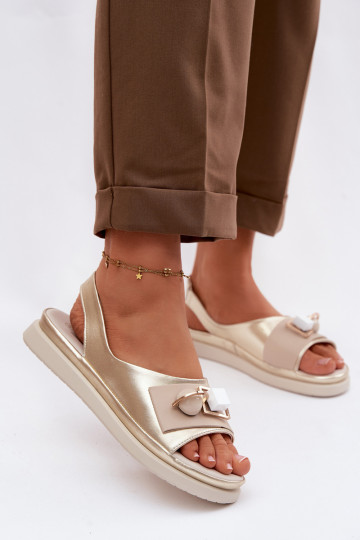 Leather Women's Sandals With Embellishment D&A GR61-5932 Gold