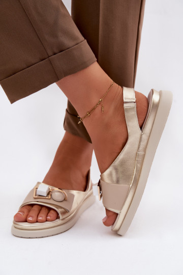 Leather Women's Sandals With Embellishment D&A GR61-5932 Gold 2