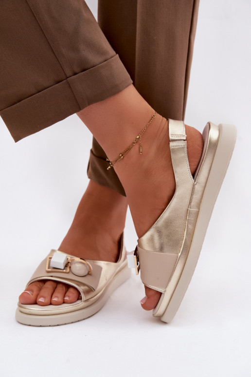 Skórzane Sandały DamskiewithOzdobą D&A GR61-5932 Złote