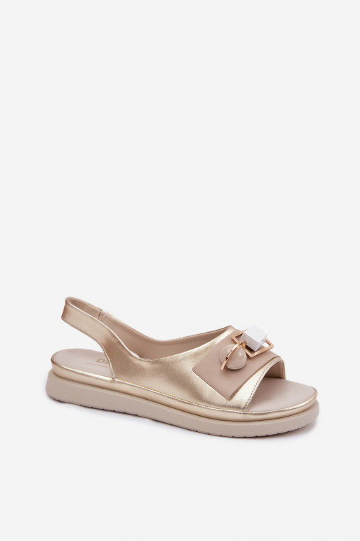 Leather Women's Sandals With Embellishment D&A GR61-5932 Gold