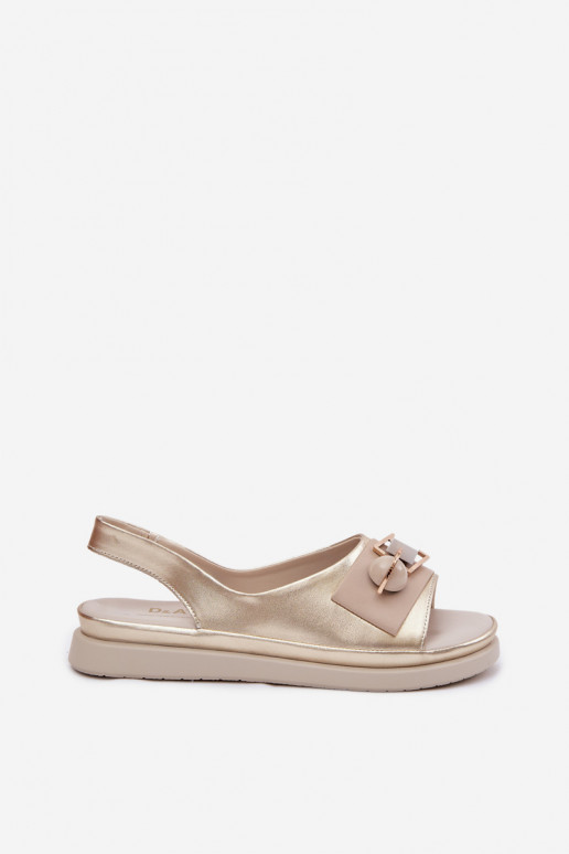 Leather Women's Sandals With Embellishment D&A GR61-5932 Gold