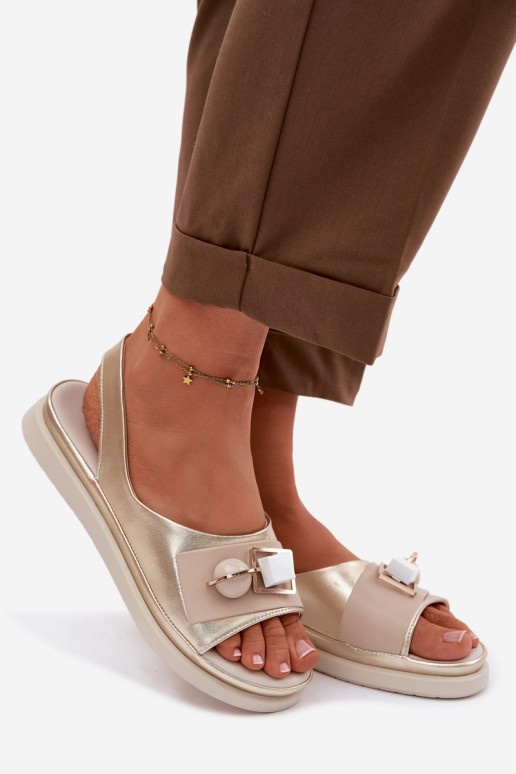 Leather Women's Sandals With Embellishment D&A GR61-5932 Gold