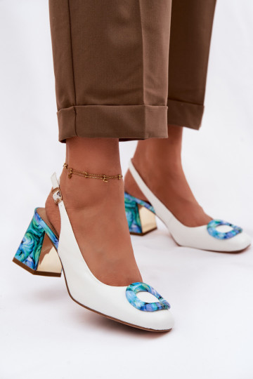 Leather Women's Block Heel Sandals With Buckle D&A LZ61-2010 White 2