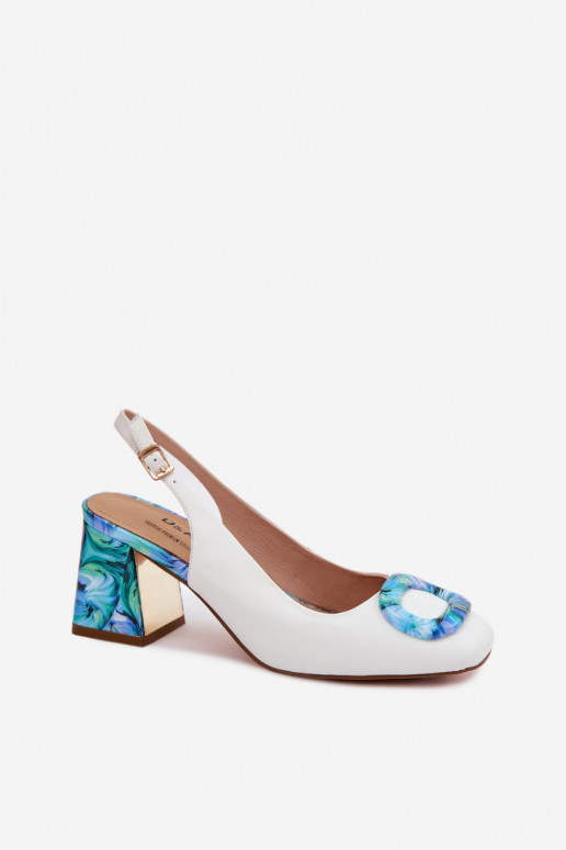 Leather Women's Block Heel Sandals With Buckle D&A LZ61-2010 White