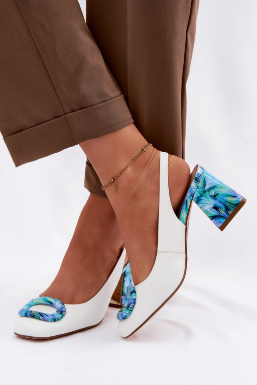 Skórzane Sandały Damskie Na SłupkuwithKlamrą D&A LZ61-2010 Białe