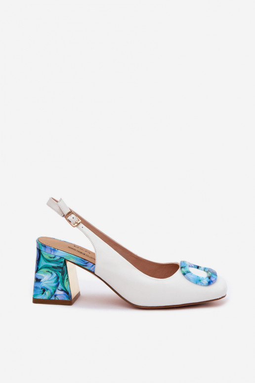 Leather Women's Block Heel Sandals With Buckle D&A LZ61-2010 White