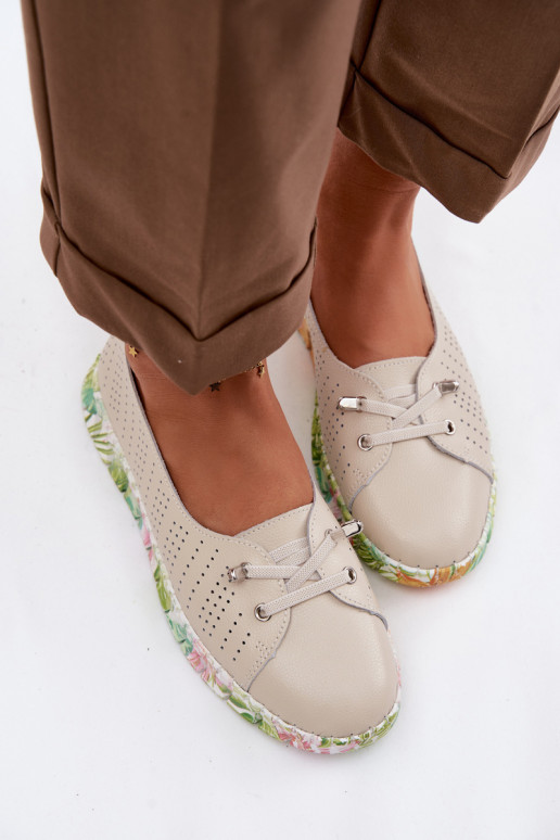 Skórzane Półbuty Damskie S.Barski GR61-5970 Beżowe