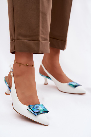 Leather Women's Heeled Shoes With Decoration D&A LZ61-2006 White 2