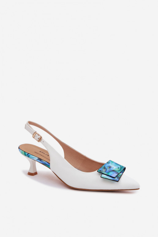 Leather Women's Heeled Shoes With Decoration D&A LZ61-2006 White