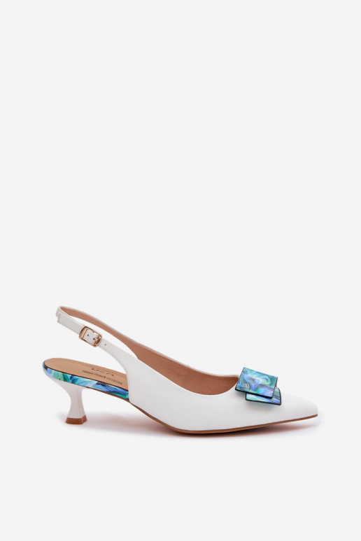 Leather Women's Heeled Shoes With Decoration D&A LZ61-2006 White