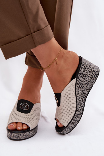 Leather Platform Sandals With Decoration S.Barski LR61-7011 Beige 2