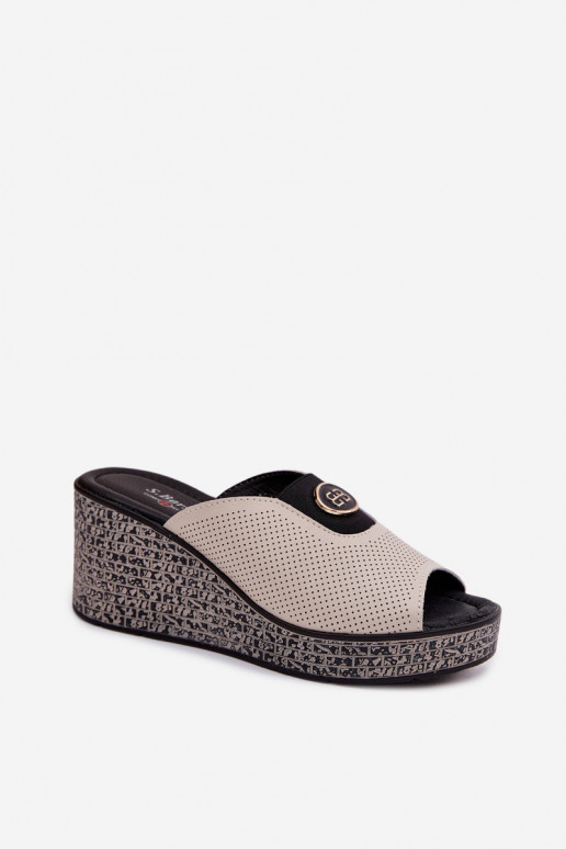 Leather Platform Sandals With Decoration S.Barski LR61-7011 Beige