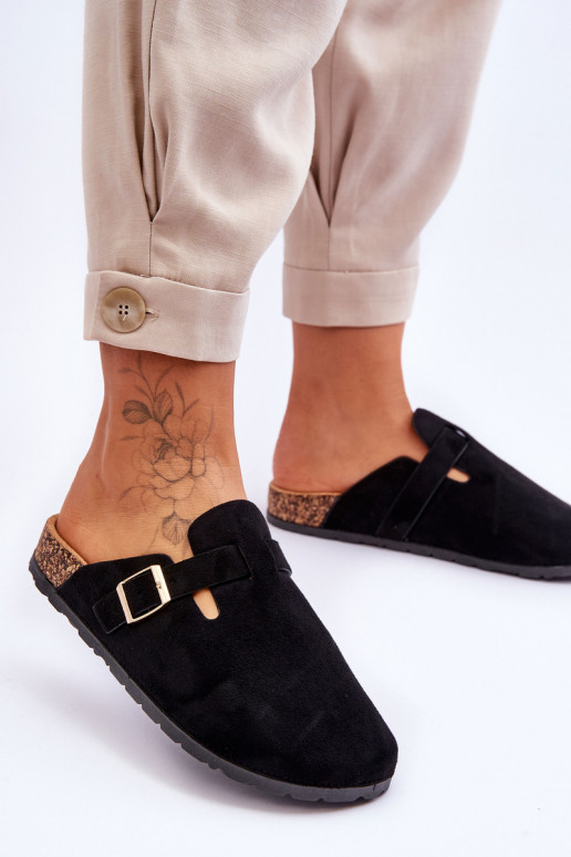 Suede Sandals On Cork Platform Black Vellma