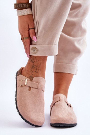 Suede Sandals On Cork Platform Beige Vellma