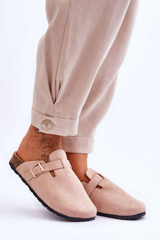 Suede Sandals On Cork Platform Beige Vellma