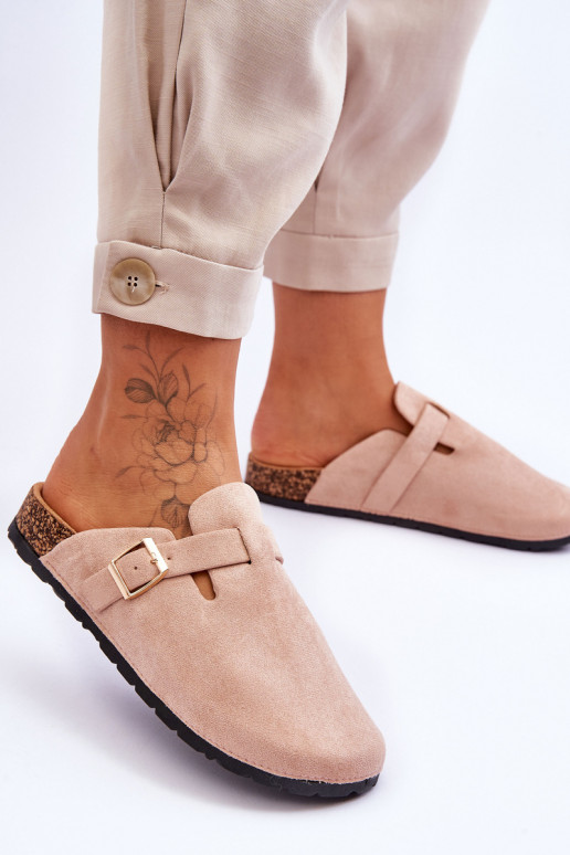 Suede Sandals On Cork Platform Beige Vellma