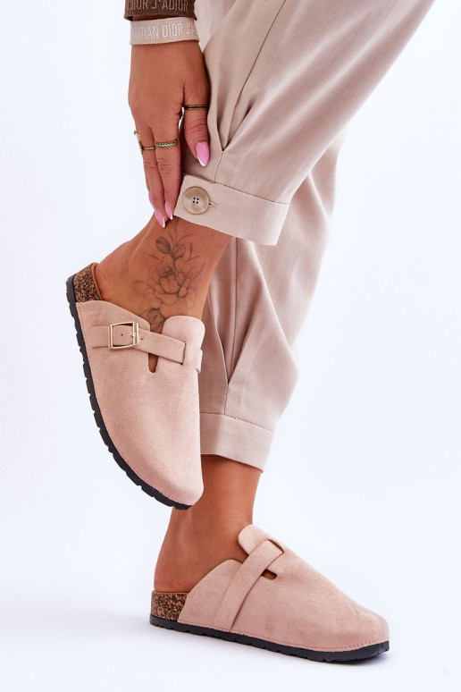 Suede Sandals On Cork Platform Beige Vellma