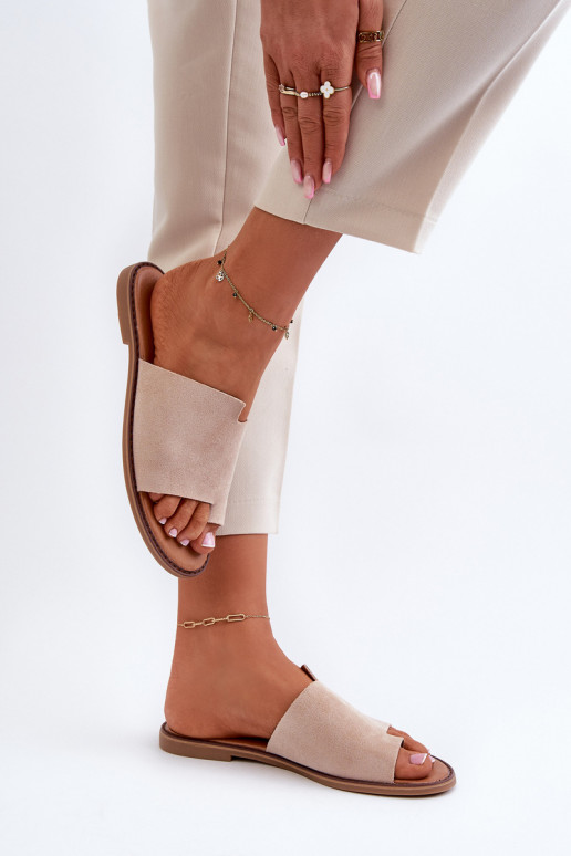 Damskie Zamszowe Klapki Japonki Beżowe Amite