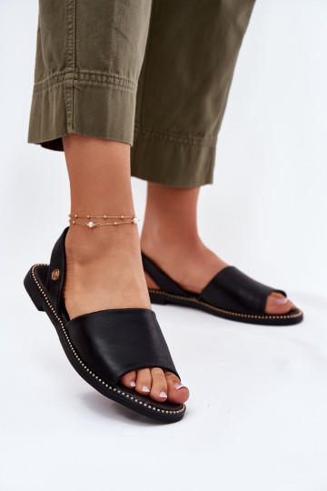 Women's Sandals On Flat Heel Eco Leather Black Dereka