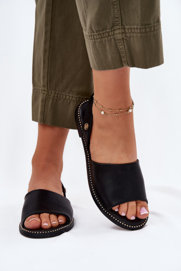 Women's Sandals On Flat Heel Eco Leather Black Dereka 2