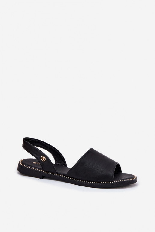 Women's Sandals On Flat Heel Eco Leather Black Dereka