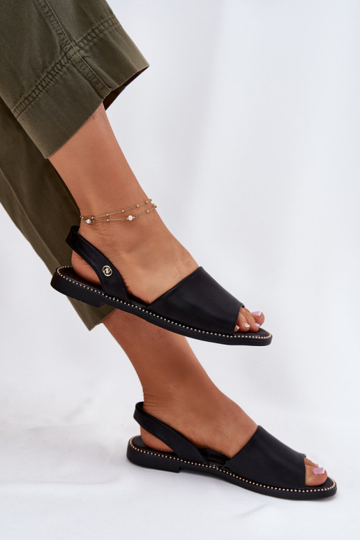 Women's Sandals On Flat Heel Eco Leather Black Dereka