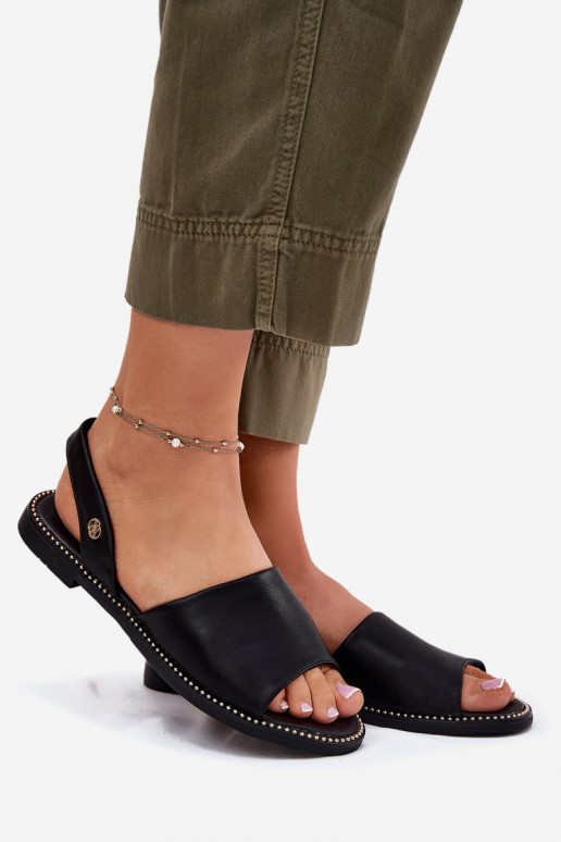 Women's Sandals On Flat Heel Eco Leather Black Dereka