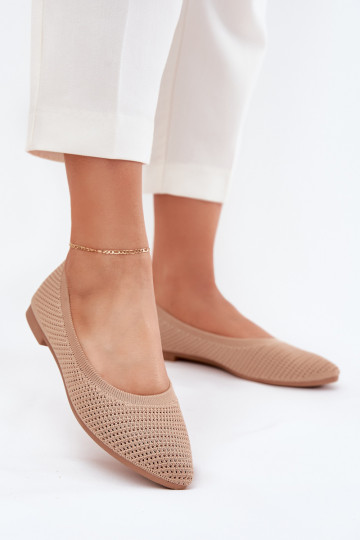 Mesh Fabric Women's Ballet Flats Dark Beige Sarina