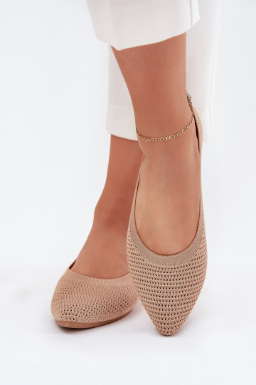 Mesh Fabric Women's Ballet Flats Dark Beige Sarina 2